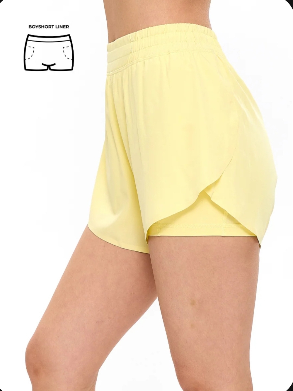 Buffbunny Flirty Flow Yellow Athletic Shorts with Boyshort Liner